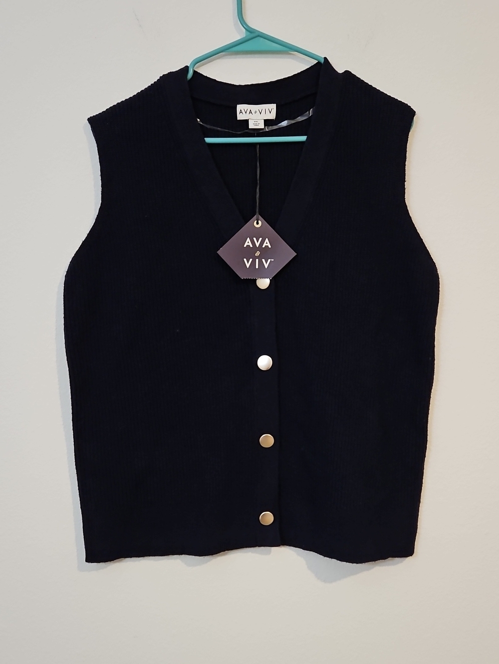Ava & Viv Navy Sleeveless Ribbed Vest with Silver Buttons